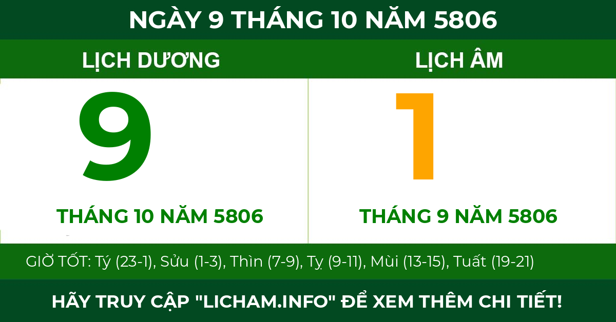 lịch âm ngày 9 tháng 10 năm 5806