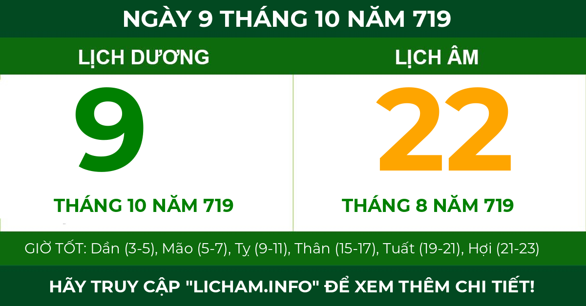 lịch âm ngày 9 tháng 10 năm 719