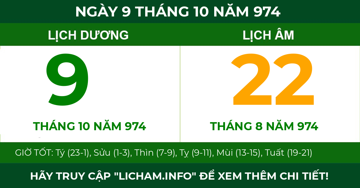 lịch âm ngày 9 tháng 10 năm 974