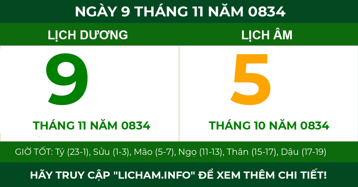 lịch âm ngày 9 tháng 11 năm 0834