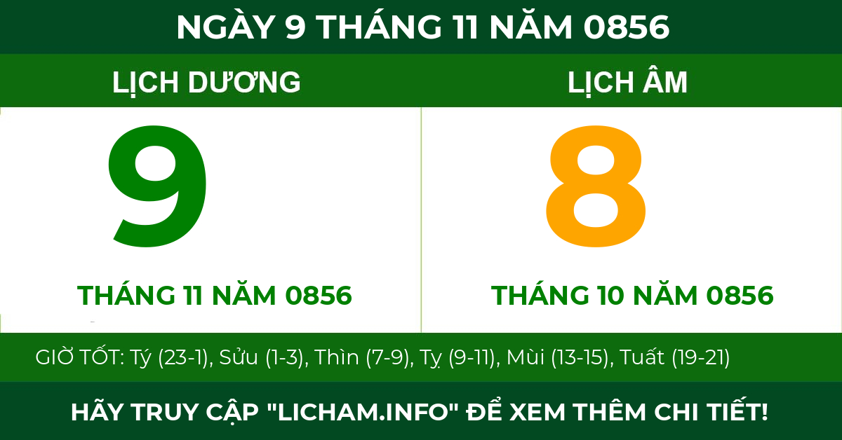 lịch âm ngày 9 tháng 11 năm 0856
