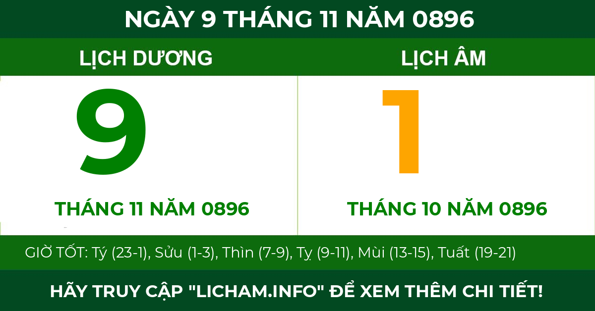 lịch âm ngày 9 tháng 11 năm 0896