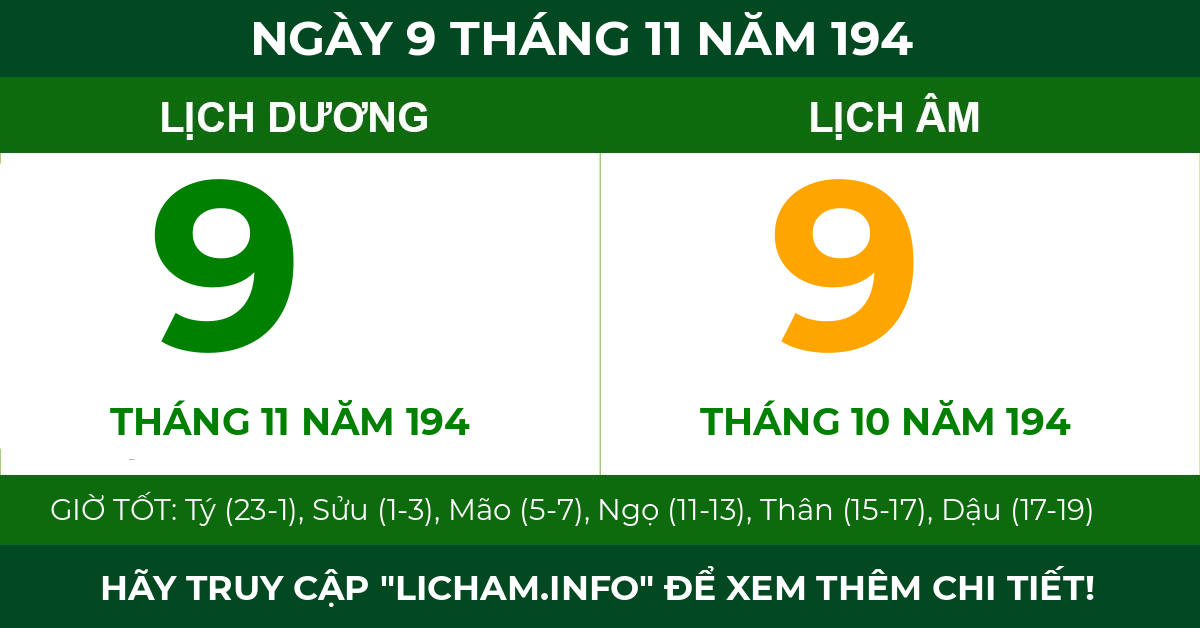 lịch âm ngày 9 tháng 11 năm 194