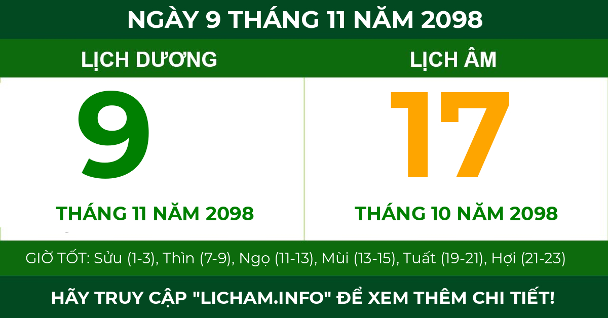 lịch âm ngày 9 tháng 11 năm 2098