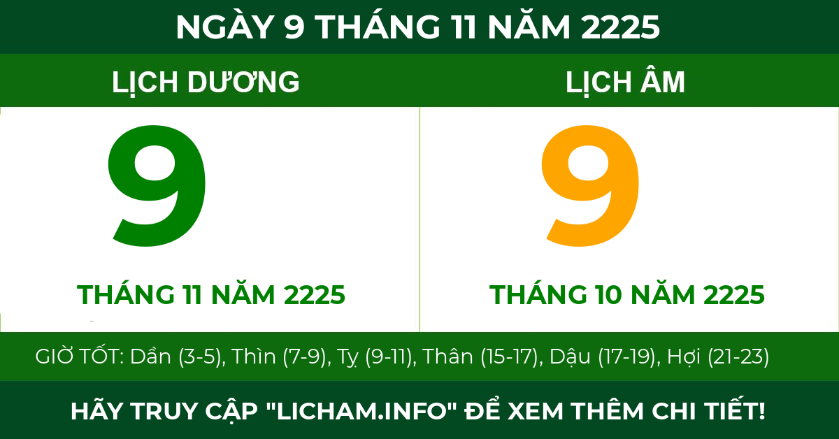 lịch âm ngày 9 tháng 11 năm 2225