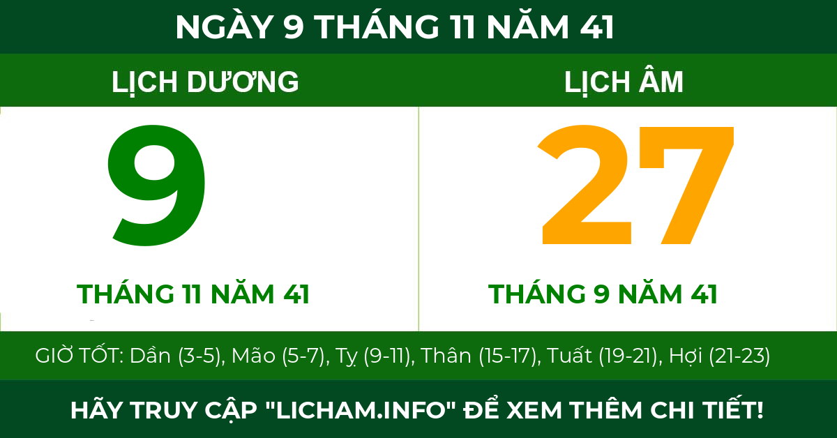 lịch âm ngày 9 tháng 11 năm 41