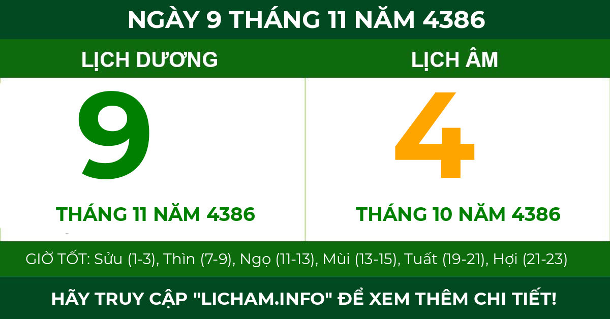 lịch âm ngày 9 tháng 11 năm 4386