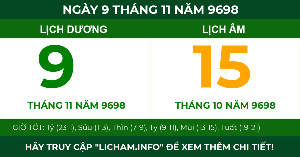 lịch âm ngày 9 tháng 11 năm 9698