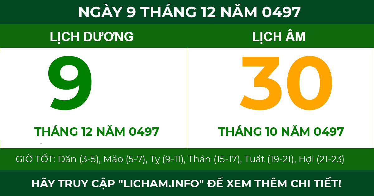 lịch âm ngày 9 tháng 12 năm 0497