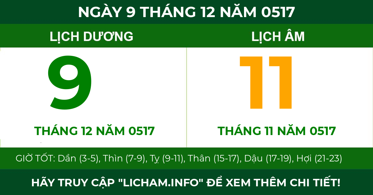 lịch âm ngày 9 tháng 12 năm 0517