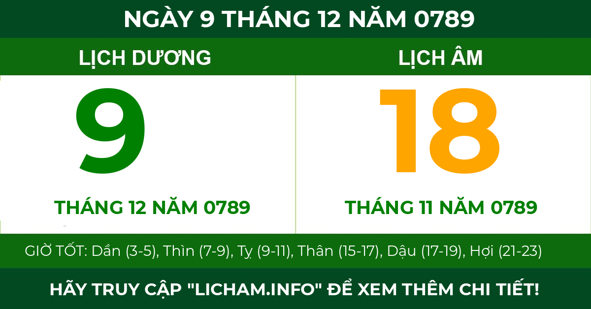 lịch âm ngày 9 tháng 12 năm 0789