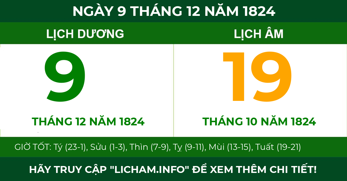 lịch âm ngày 9 tháng 12 năm 1824