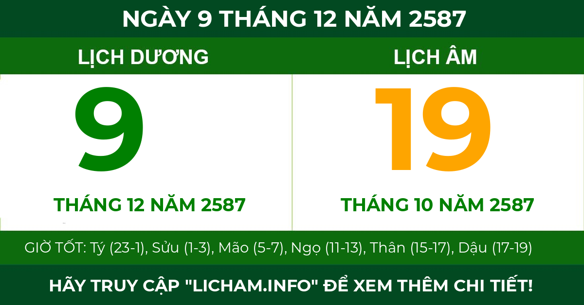 lịch âm ngày 9 tháng 12 năm 2587