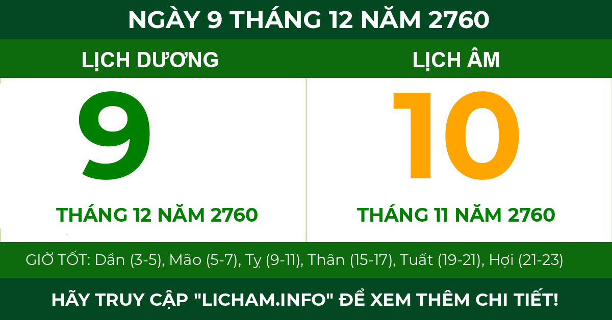 lịch âm ngày 9 tháng 12 năm 2760
