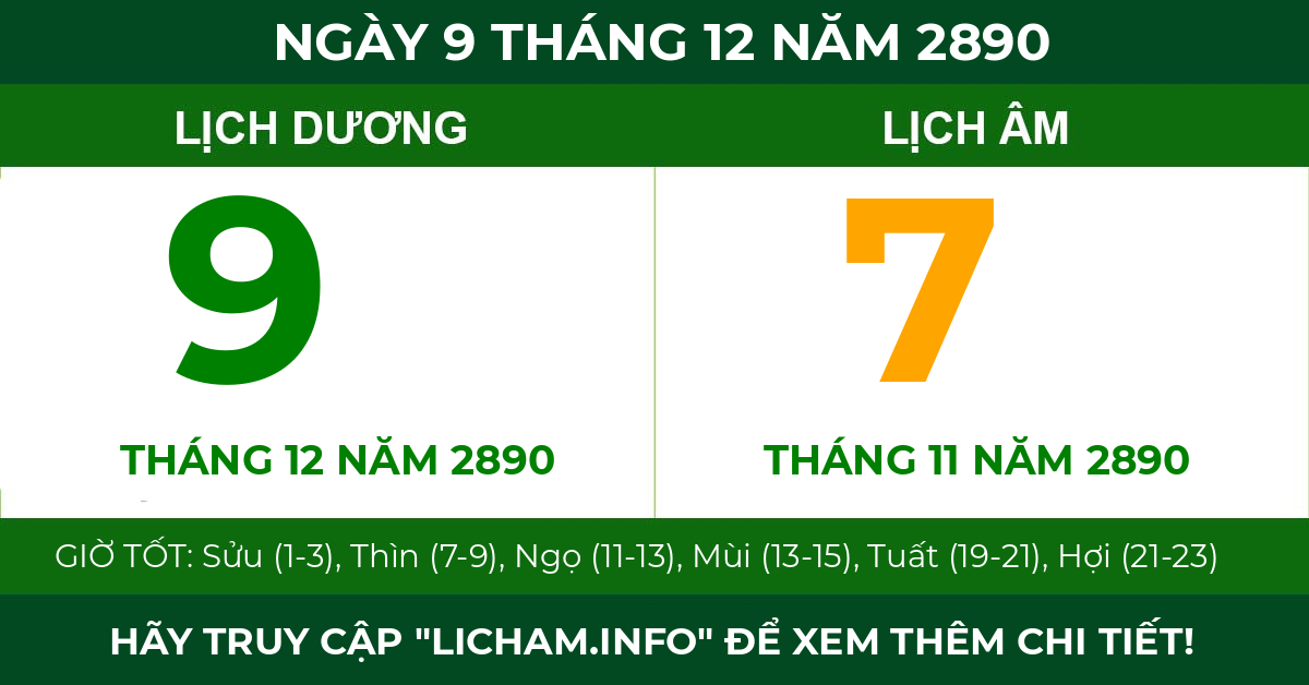 lịch âm ngày 9 tháng 12 năm 2890