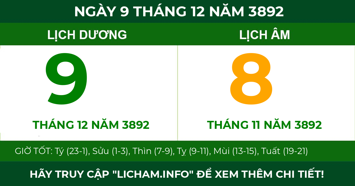 lịch âm ngày 9 tháng 12 năm 3892