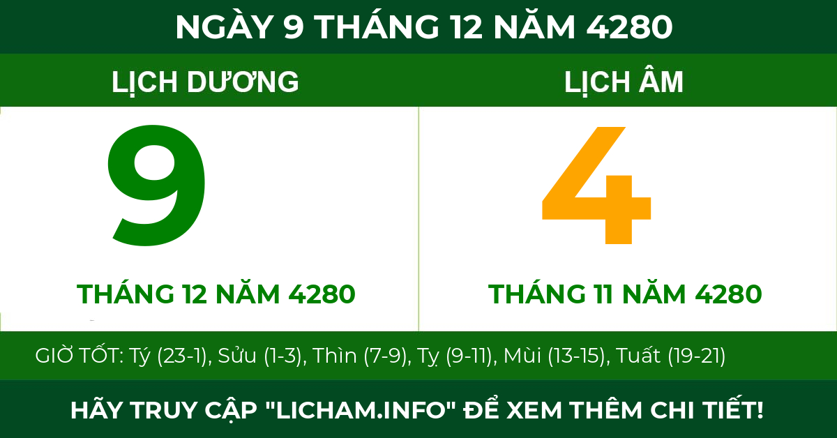 lịch âm ngày 9 tháng 12 năm 4280