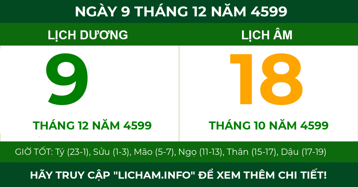 lịch âm ngày 9 tháng 12 năm 4599