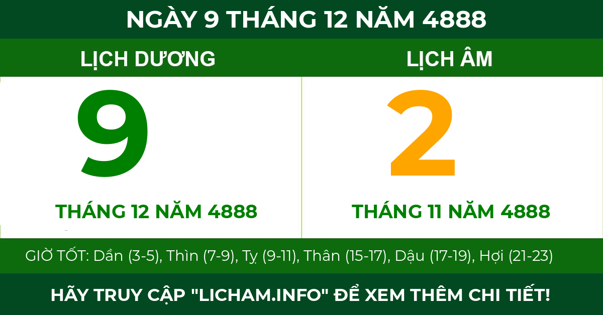 lịch âm ngày 9 tháng 12 năm 4888