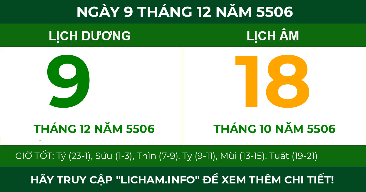lịch âm ngày 9 tháng 12 năm 5506