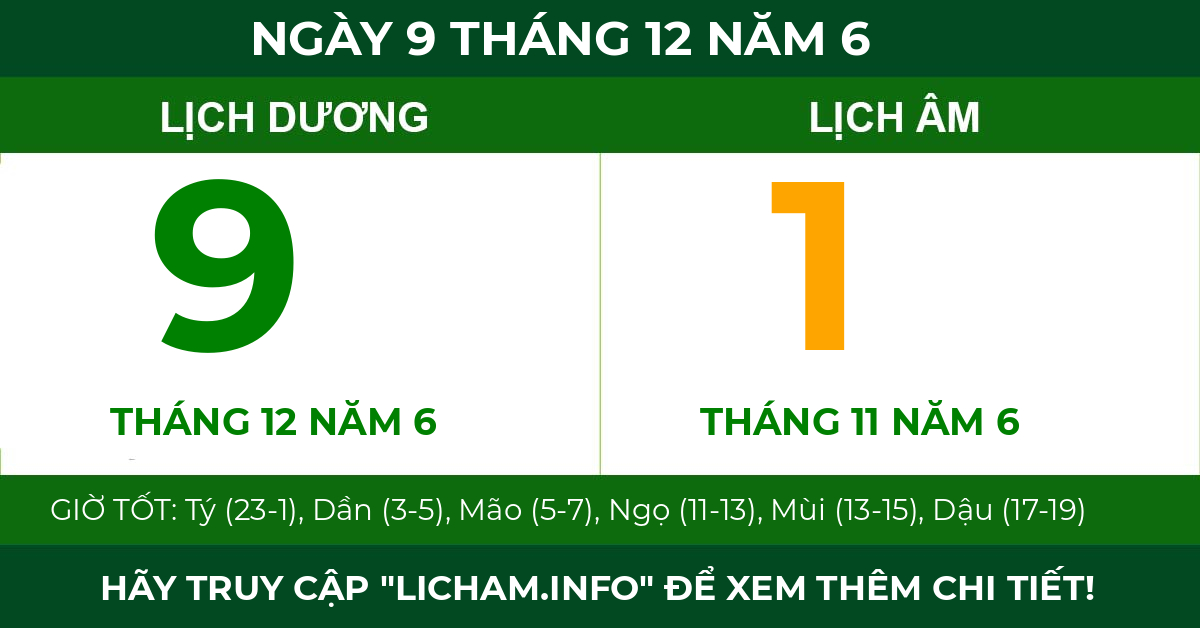 lịch âm ngày 9 tháng 12 năm 6