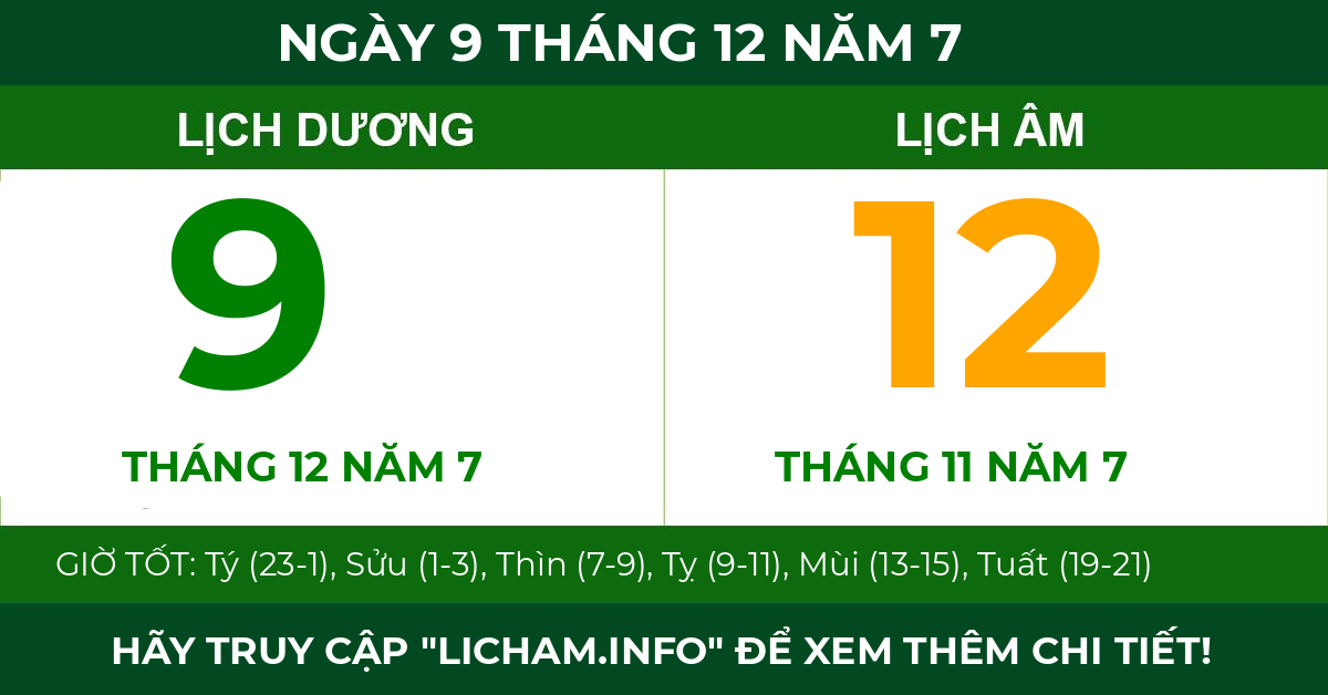 lịch âm ngày 9 tháng 12 năm 7