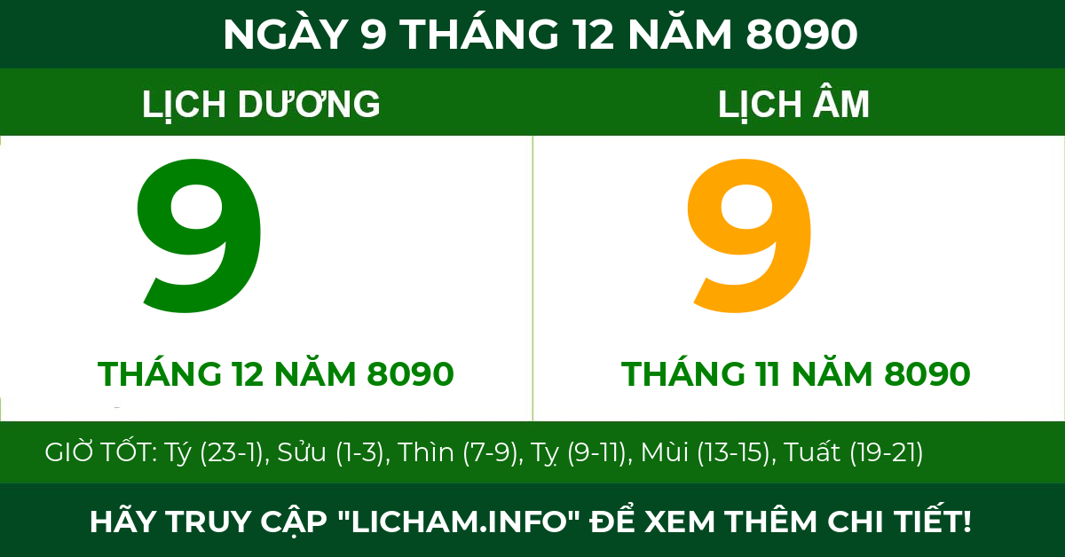 lịch âm ngày 9 tháng 12 năm 8090