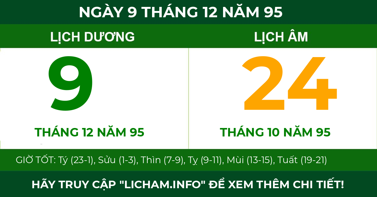 lịch âm ngày 9 tháng 12 năm 95
