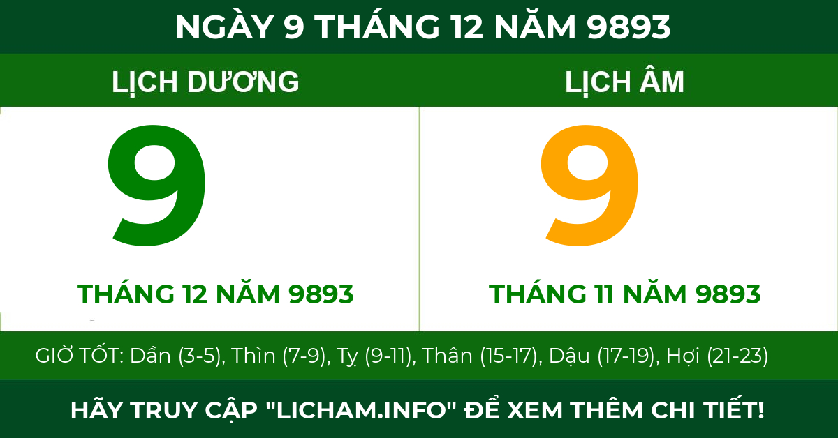 lịch âm ngày 9 tháng 12 năm 9893