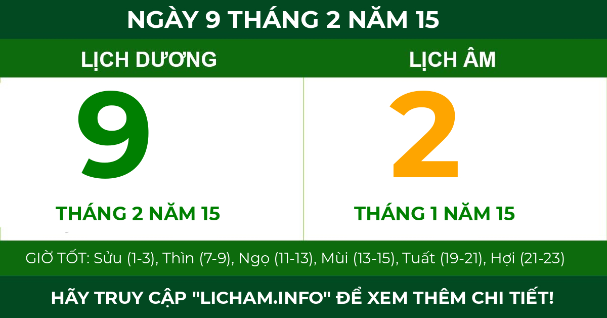 lịch âm ngày 9 tháng 2 năm 15