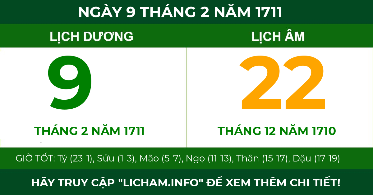 lịch âm ngày 9 tháng 2 năm 1711