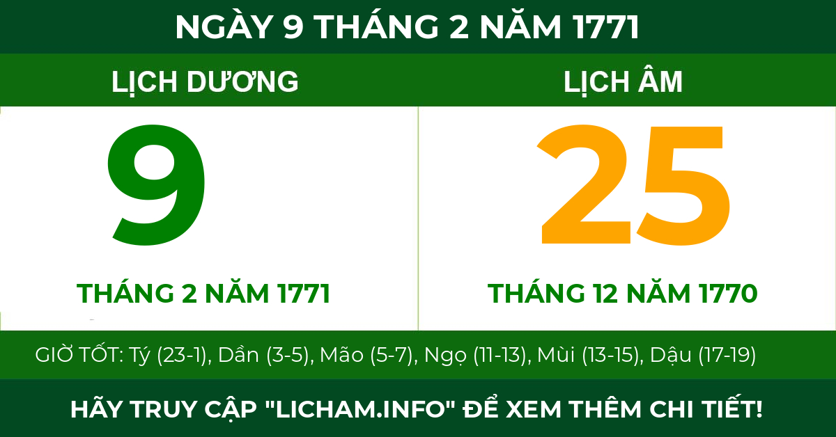 lịch âm ngày 9 tháng 2 năm 1771