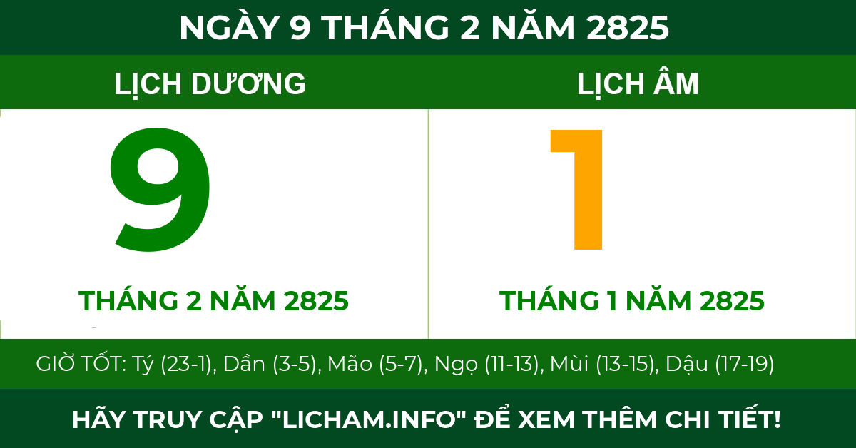 lịch âm ngày 9 tháng 2 năm 2825