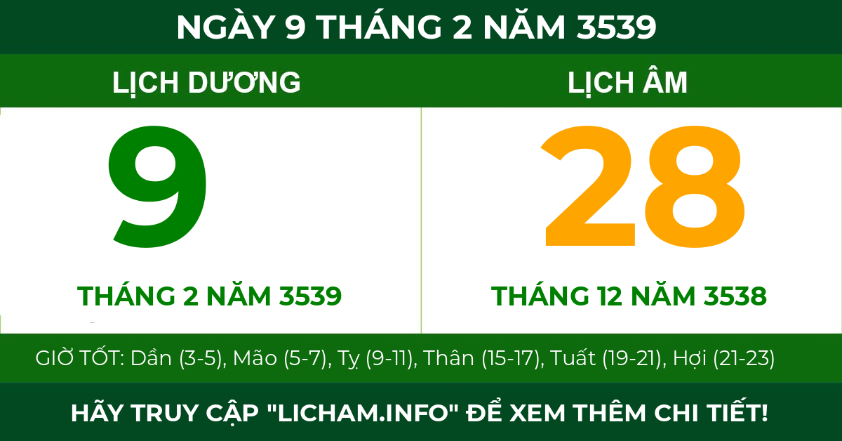 lịch âm ngày 9 tháng 2 năm 3539