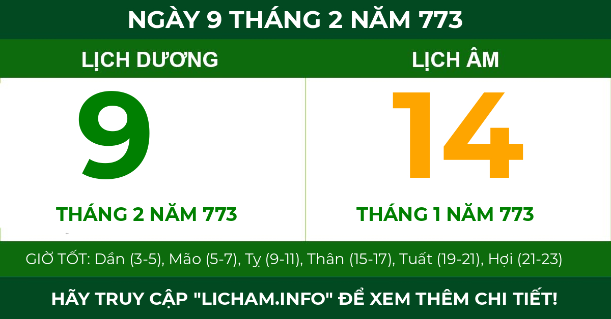 lịch âm ngày 9 tháng 2 năm 773