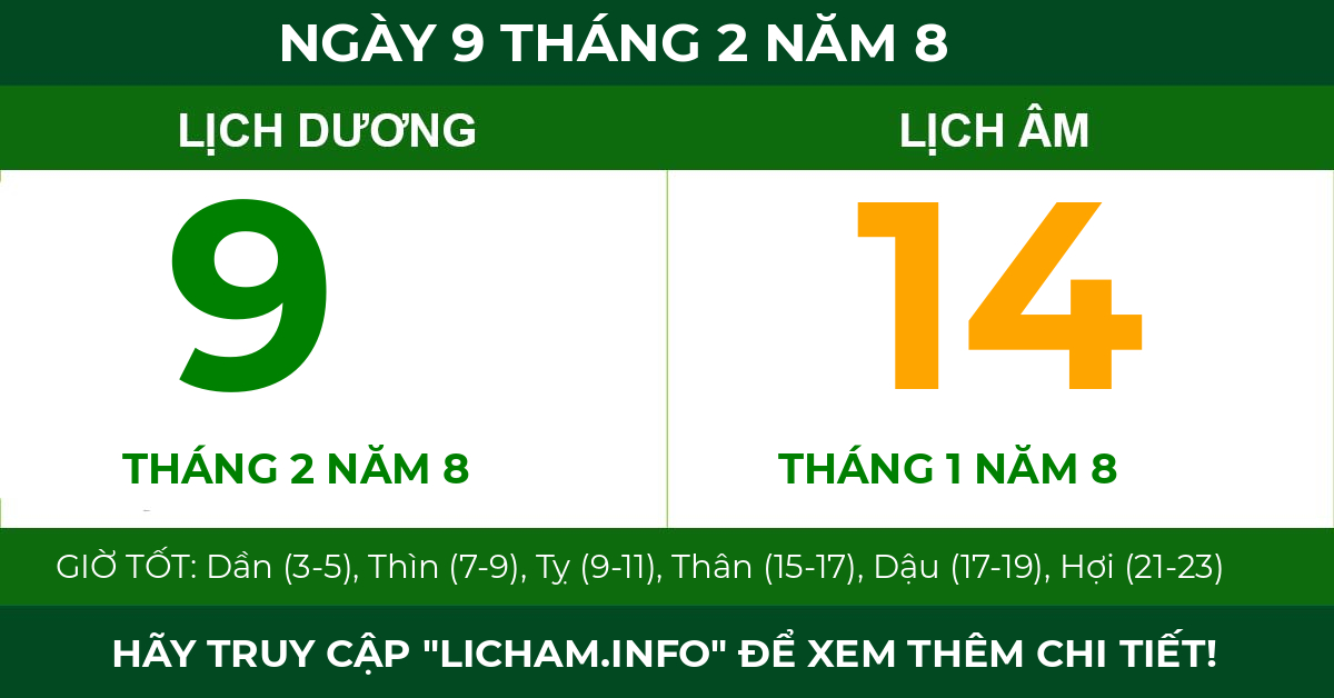 lịch âm ngày 9 tháng 2 năm 8
