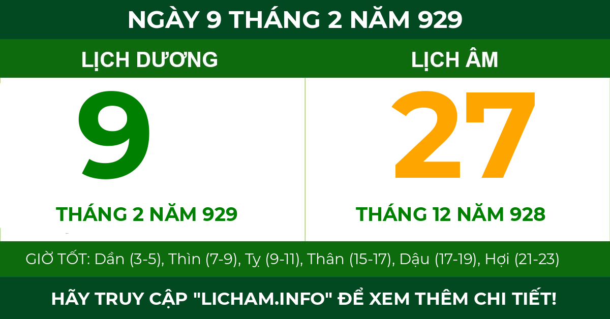 lịch âm ngày 9 tháng 2 năm 929