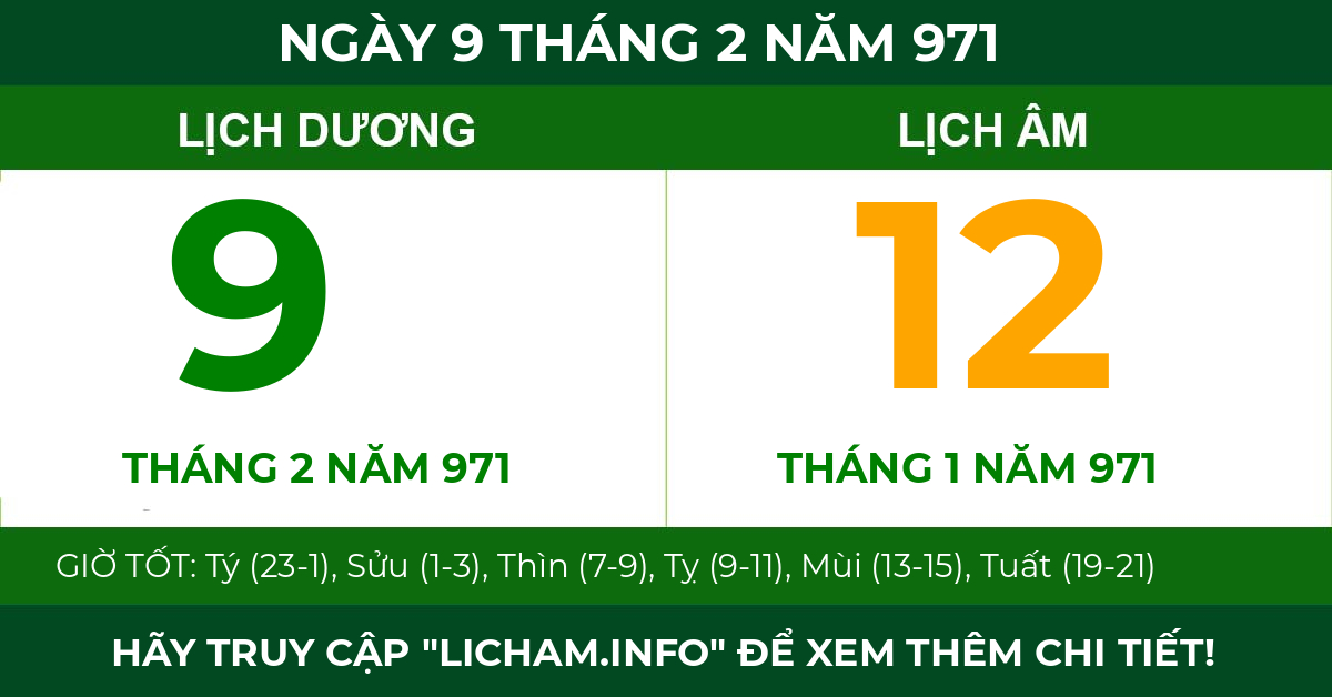 lịch âm ngày 9 tháng 2 năm 971