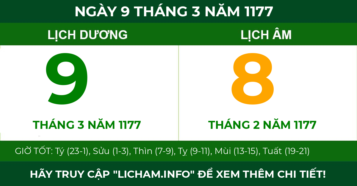 lịch âm ngày 9 tháng 3 năm 1177