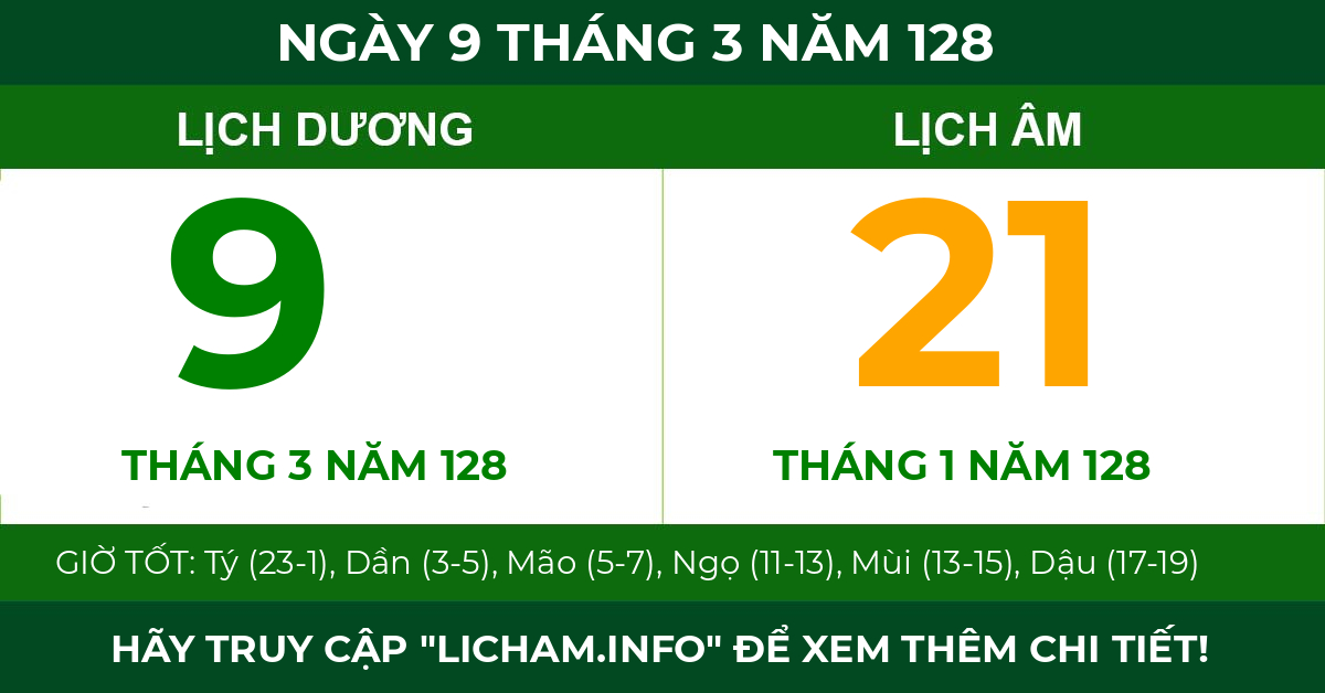 lịch âm ngày 9 tháng 3 năm 128
