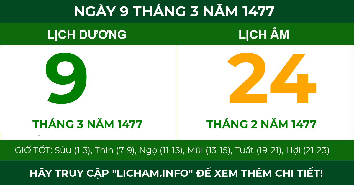 lịch âm ngày 9 tháng 3 năm 1477