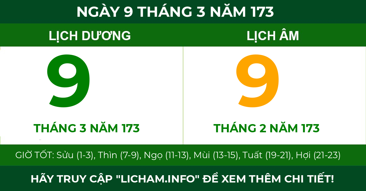 lịch âm ngày 9 tháng 3 năm 173