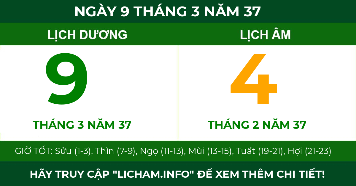 lịch âm ngày 9 tháng 3 năm 37