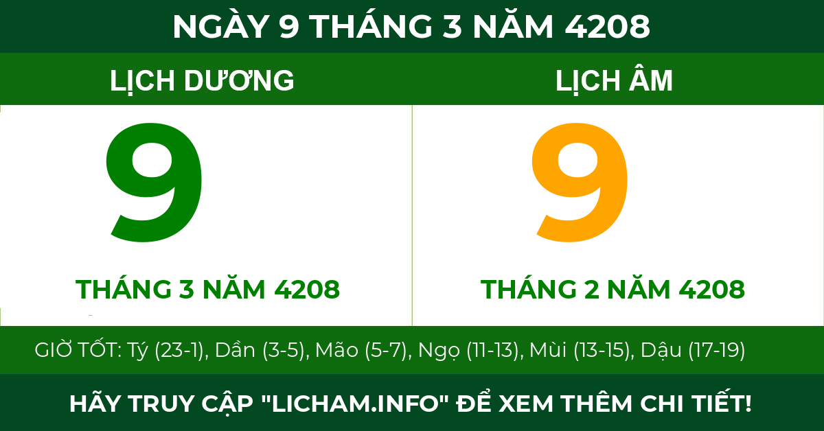 lịch âm ngày 9 tháng 3 năm 4208