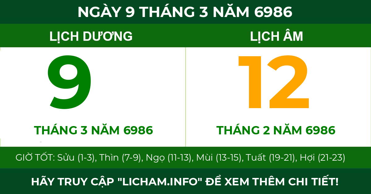 lịch âm ngày 9 tháng 3 năm 6986