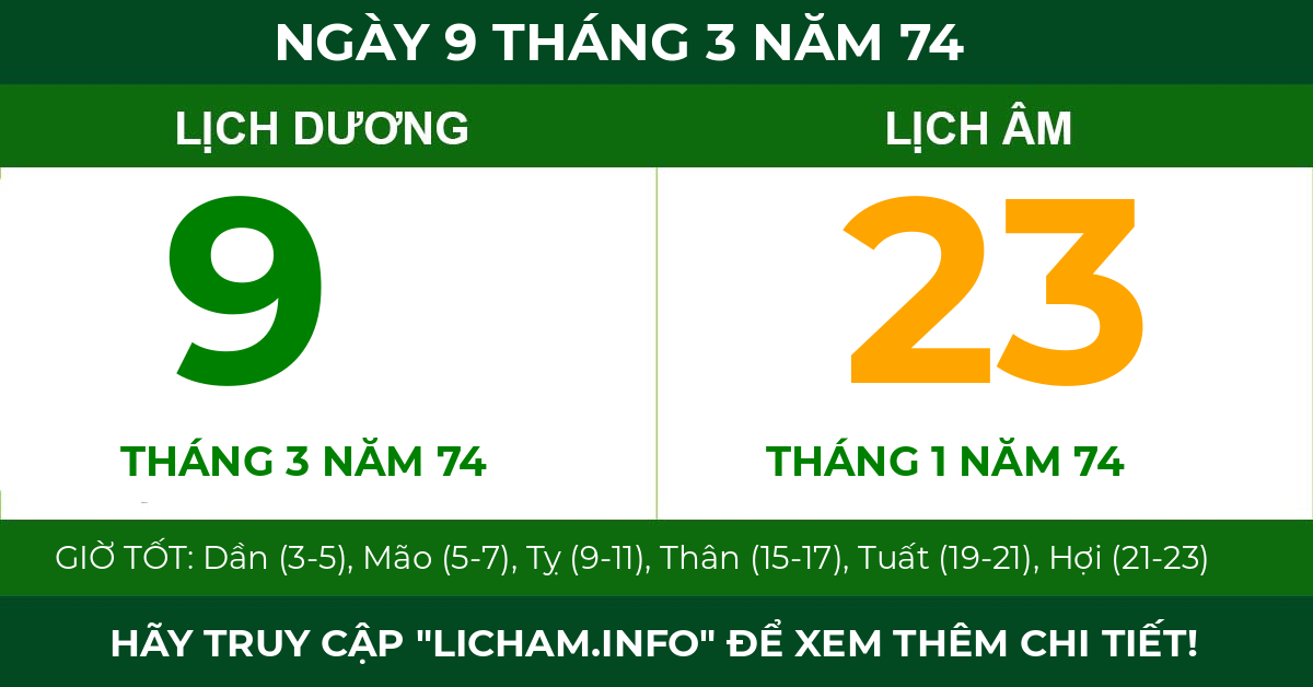 lịch âm ngày 9 tháng 3 năm 74