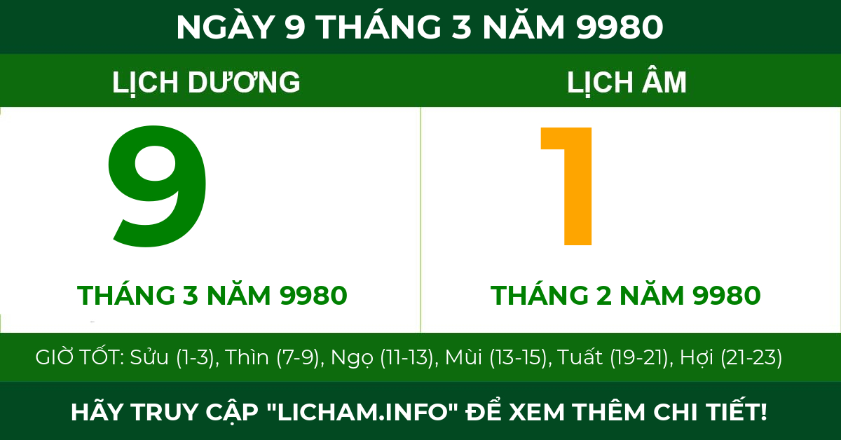lịch âm ngày 9 tháng 3 năm 9980