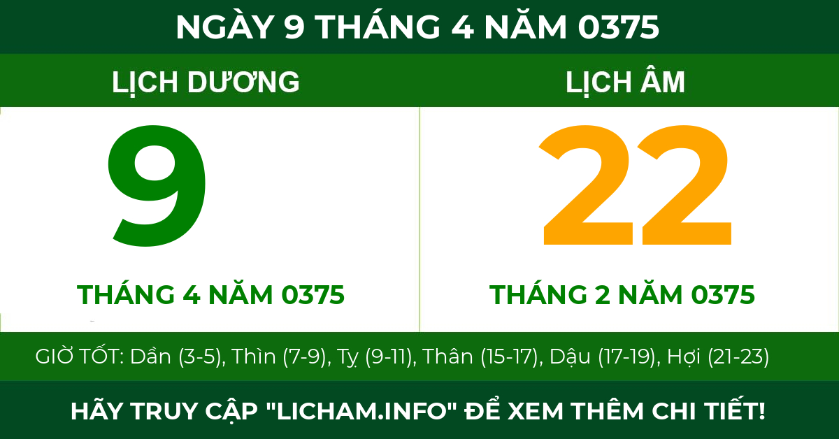 lịch âm ngày 9 tháng 4 năm 0375