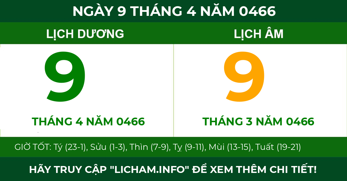 lịch âm ngày 9 tháng 4 năm 0466