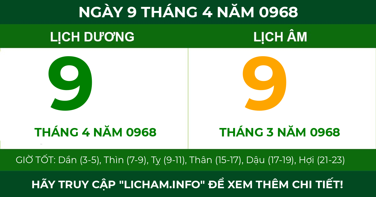 lịch âm ngày 9 tháng 4 năm 0968